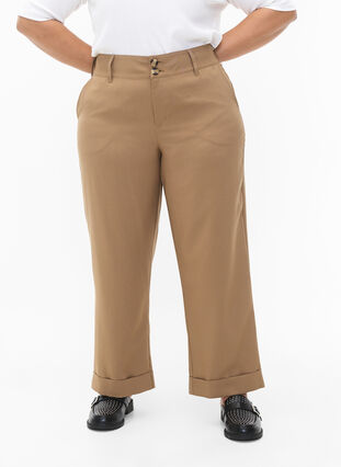 High-waisted pants with fold-up, Petrified Oak, Model image number 2