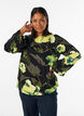 Floral blouse with a boat neck and wide sleeves, Black, Model image number 0
