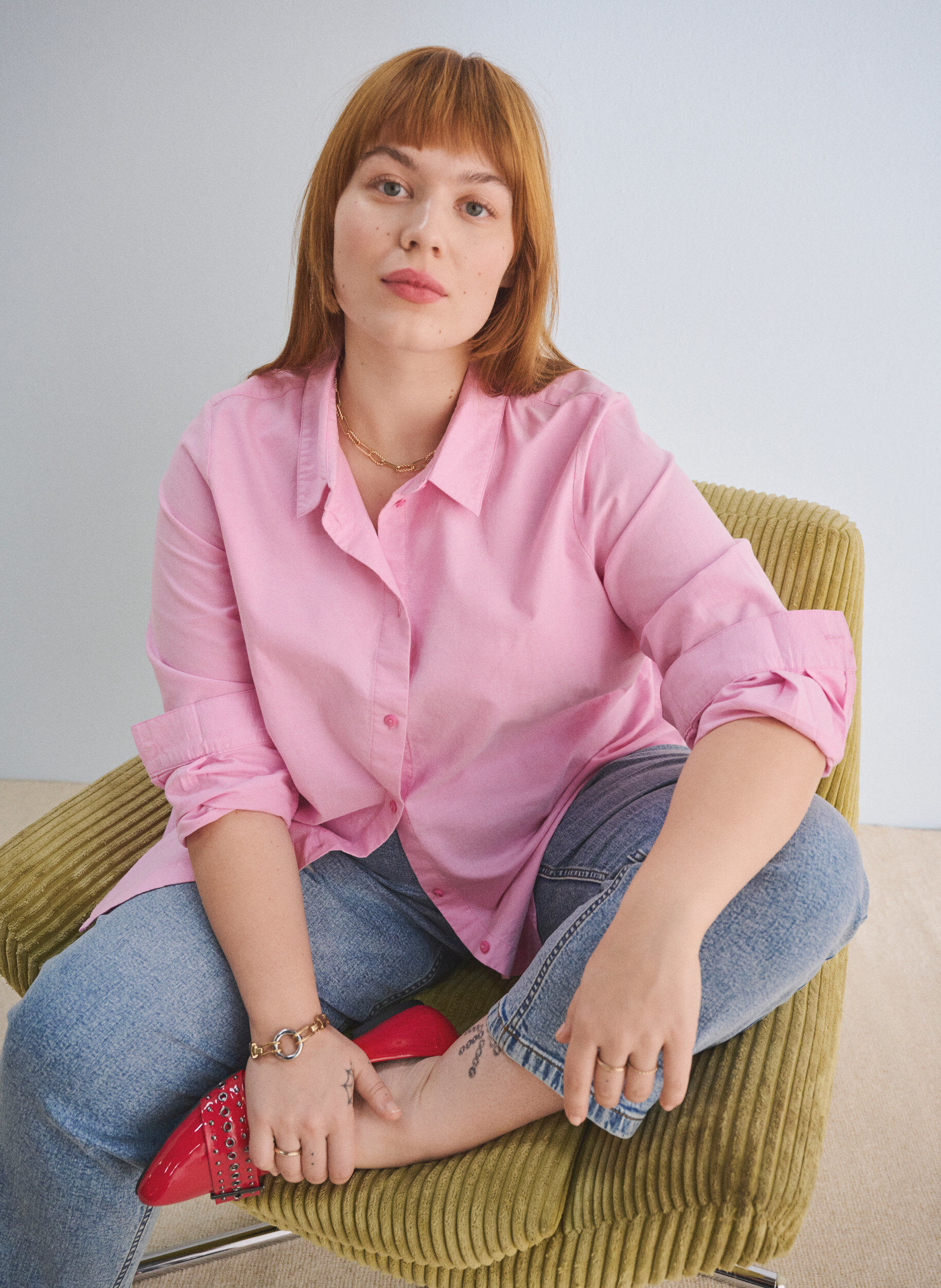 Zizzifashion Long-sleeved cotton shirt, Pink, Image image number 0