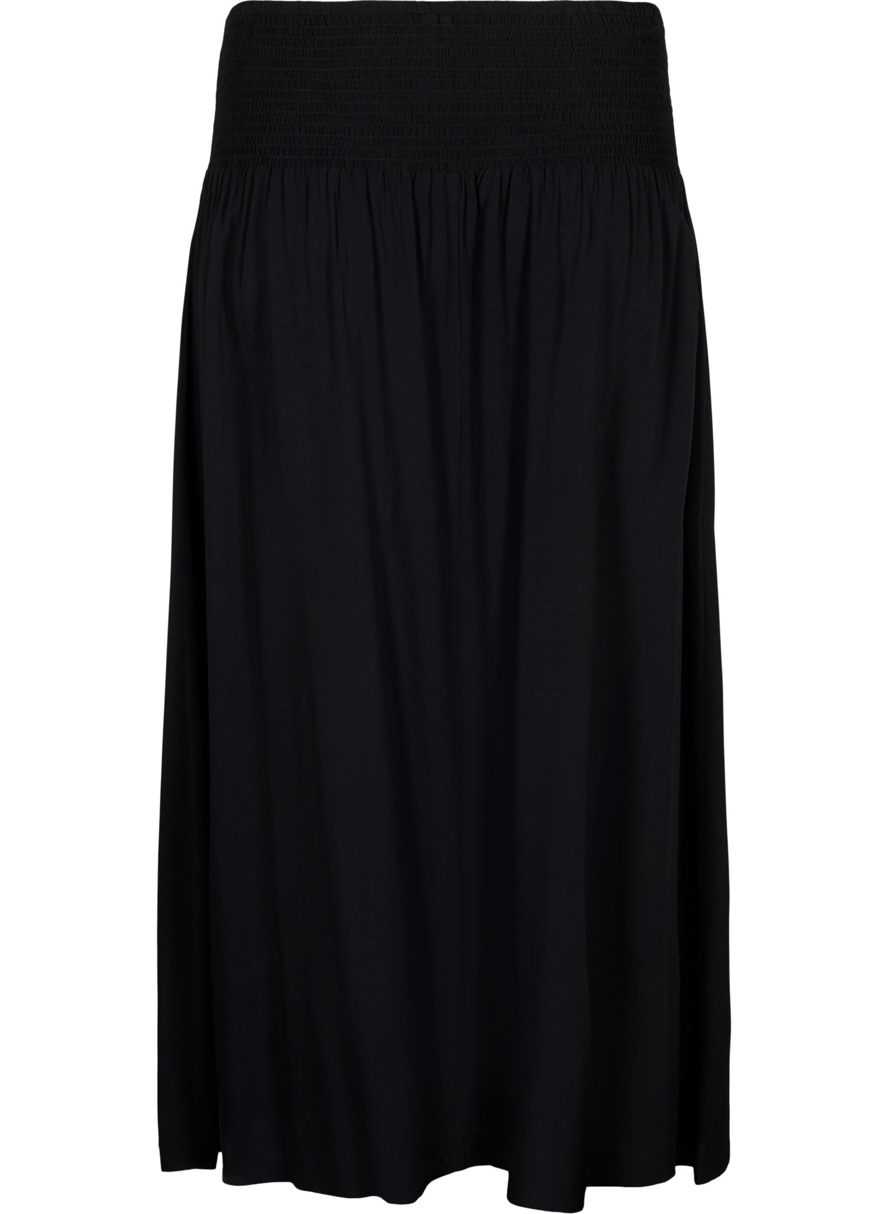 Zizzifashion Viscose maxi skirt with smocking, Black, Packshot image number 1
