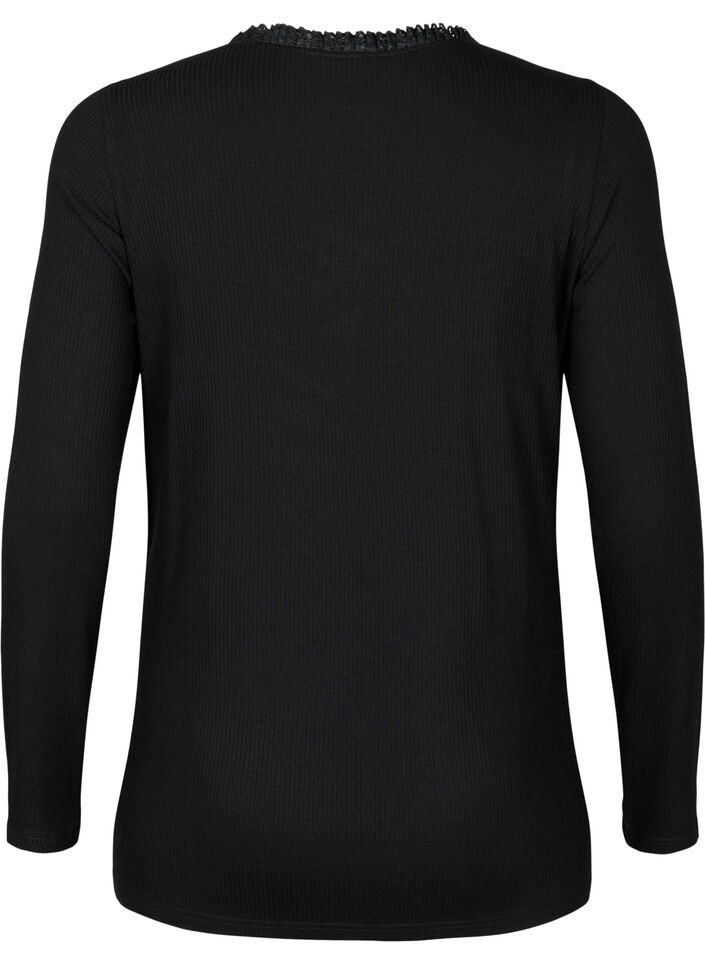 Maternity blouse with lace and long sleeves, Black, Packshot image number 1