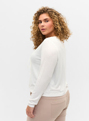 Ribbed cardigan with tie-string, White, Model image number 1