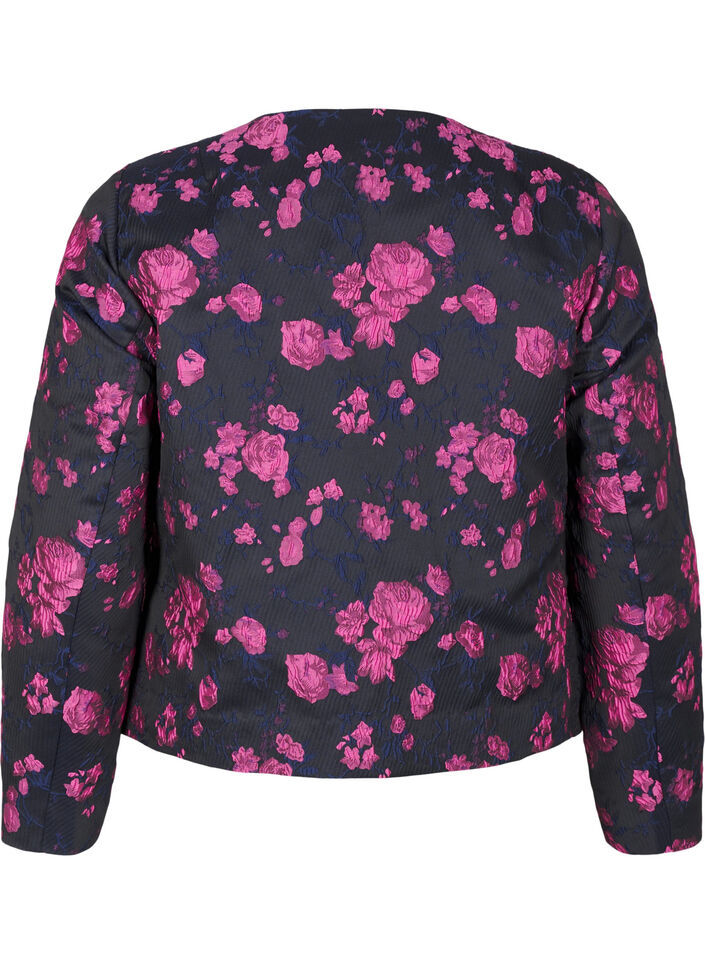 Jacquard jacket with floral pattern, Black w. Red Rose, Packshot image number 1