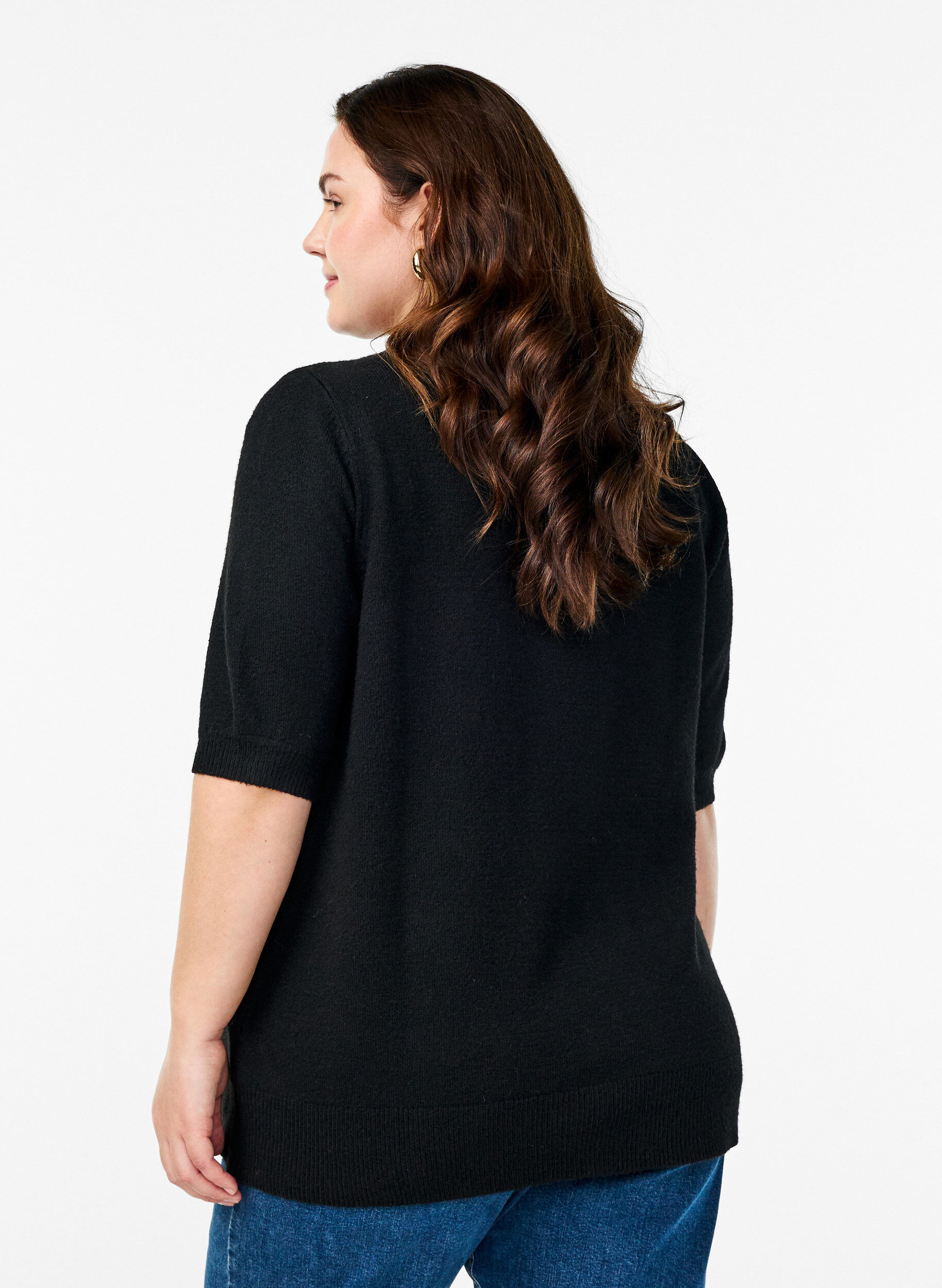 Zizzifashion Knitted blouse with short sleeves, Black, Model image number 2
