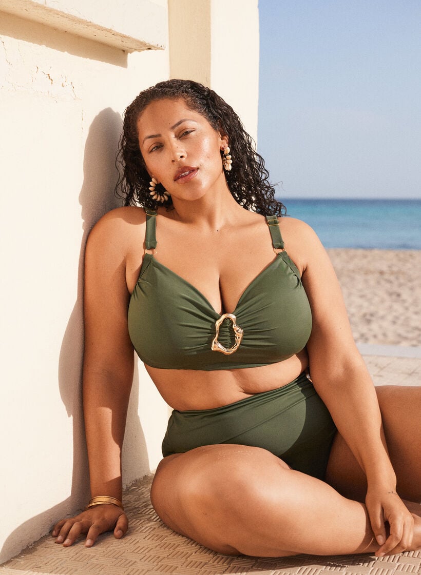 High-waisted Tai bikini briefs with gold detail, Green, Image image number 0