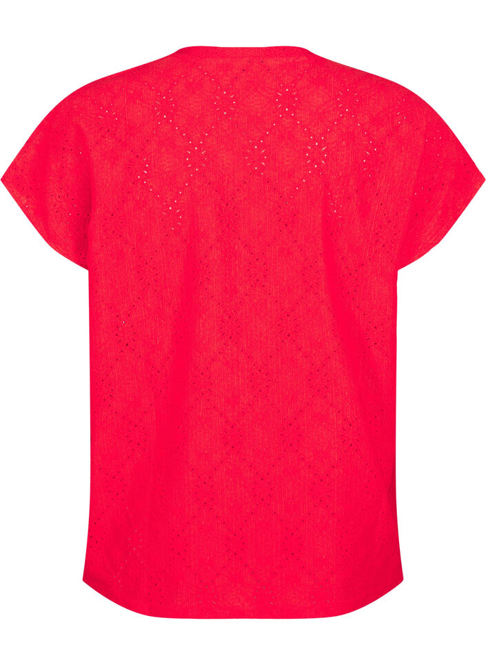 Blouse with short sleeves and floral embroidery, Flame Scarlet, Packshot image number 1