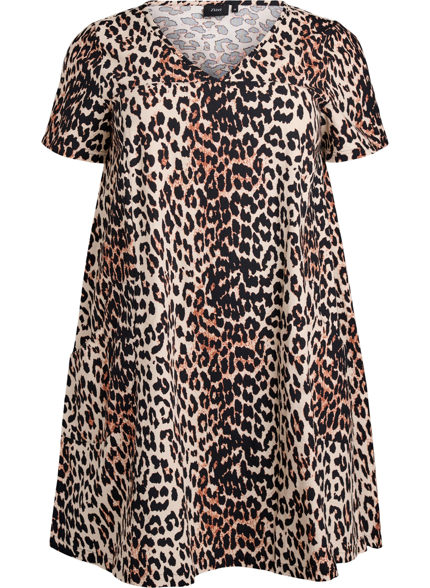 Zizzifashion Short A-line dress with leopard print, Brown, Packshot image number 0