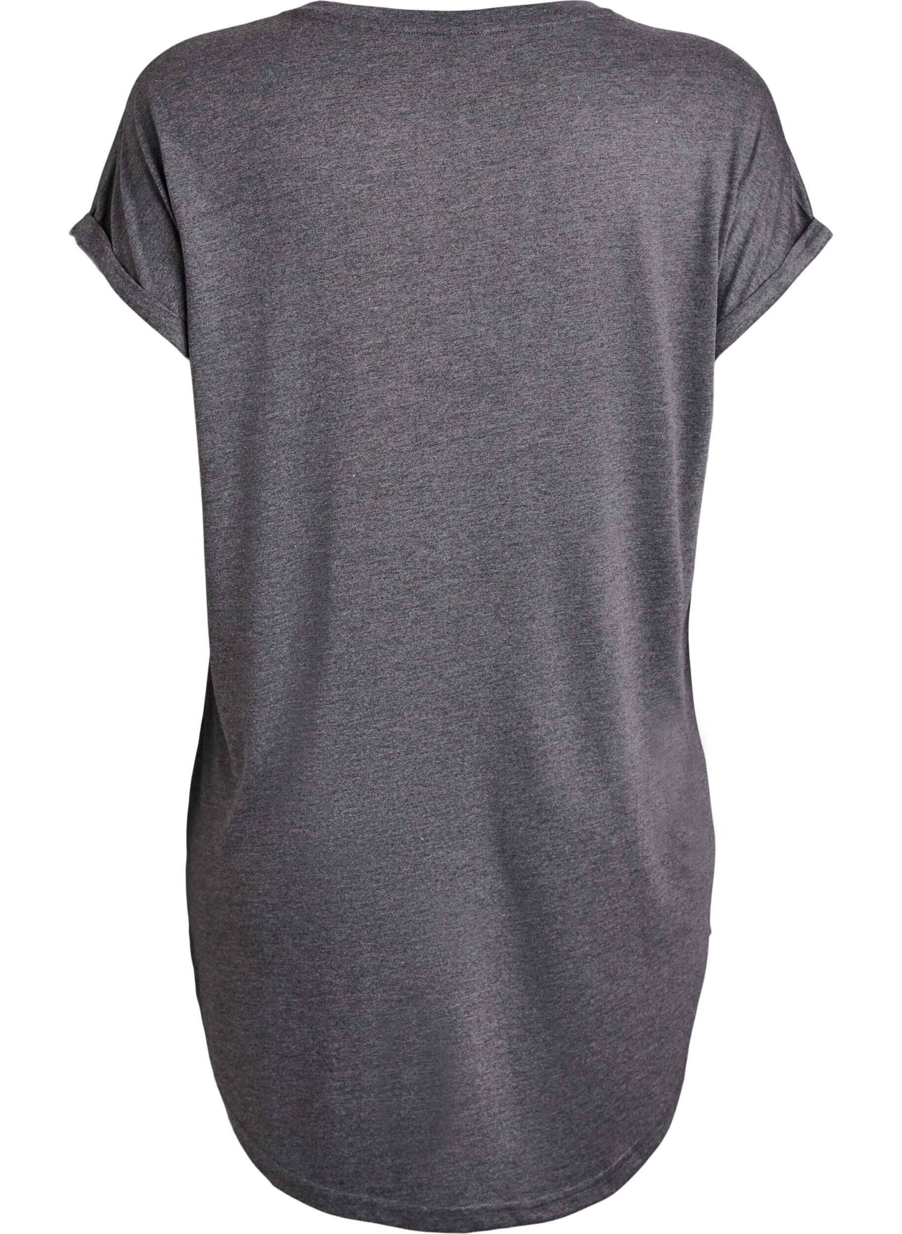 ZizzifashionShort sleeve nightgown with text print, Black, Packshot image number 1