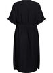 Linen and viscose midi dress with front slits, Black, Packshot image number 1