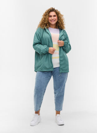 Short jacket with hood and adjustable bottom hem, Sagebrush Green, Model image number 2