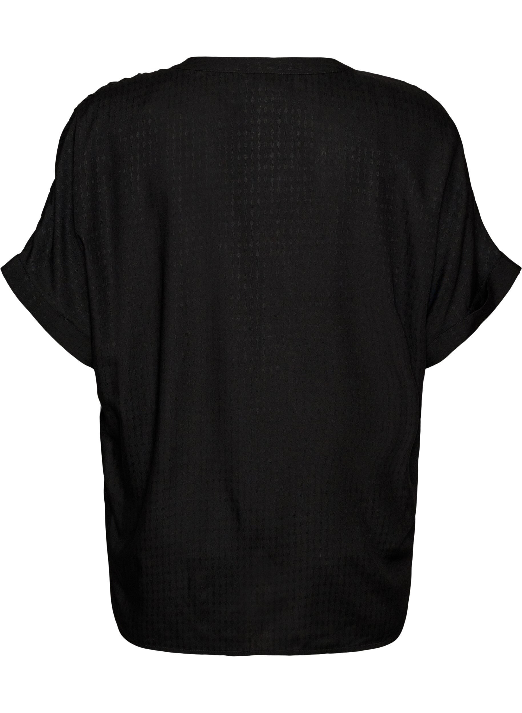 ZizzifashionViscose shirt with short sleeves and ruched detail, Black, Packshot image number 1