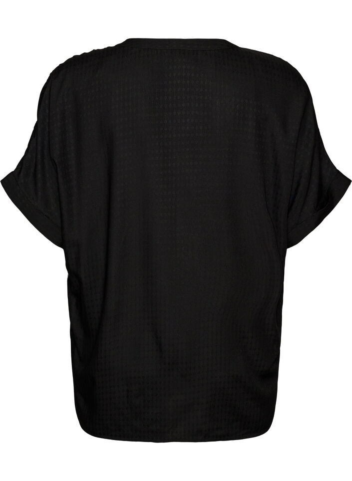 Viscose shirt with short sleeves and ruched detail, Black, Packshot image number 1