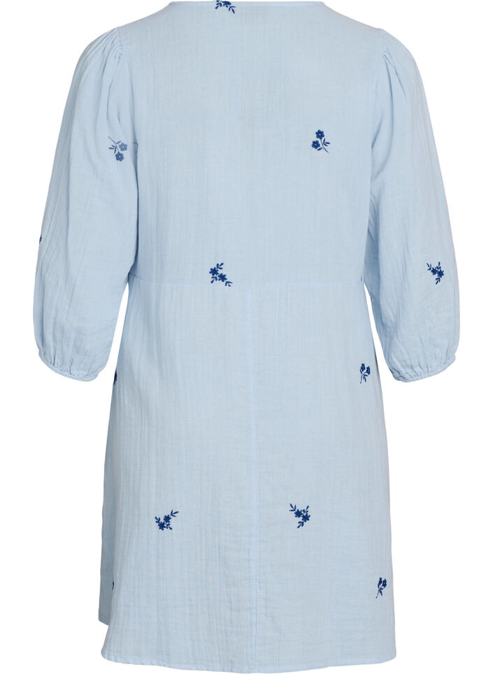 Short cotton muslin dress with embroidered details, Light Blue, Packshot image number 1