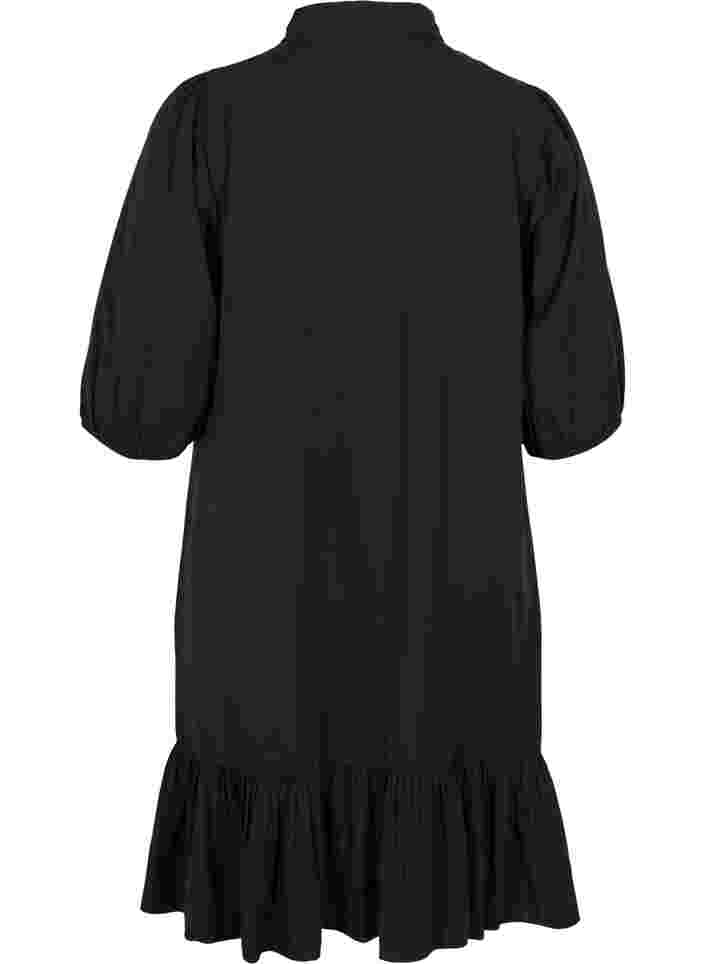 Dress with ruffle trim and 3/4 sleeves, Black, Packshot image number 1