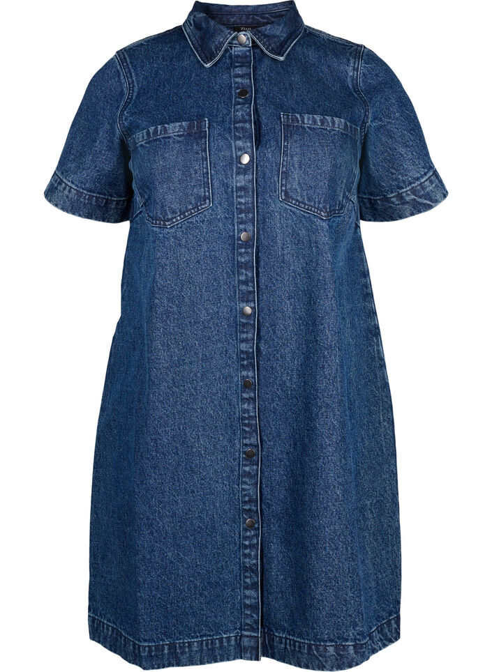 Long denim shirt with short sleeves, Blue Denim, Packshot image number 0