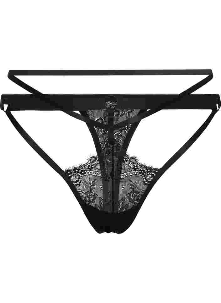 Thong with string details and lace, Black, Packshot image number 0