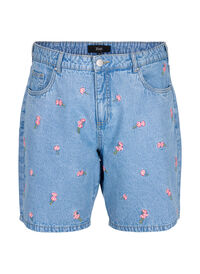 Denim shorts with embroidered flowers