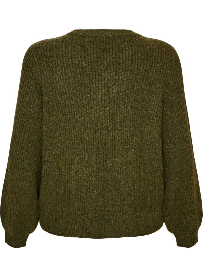 Ribbed jumper with balloon sleeves, Green, Packshot image number 1