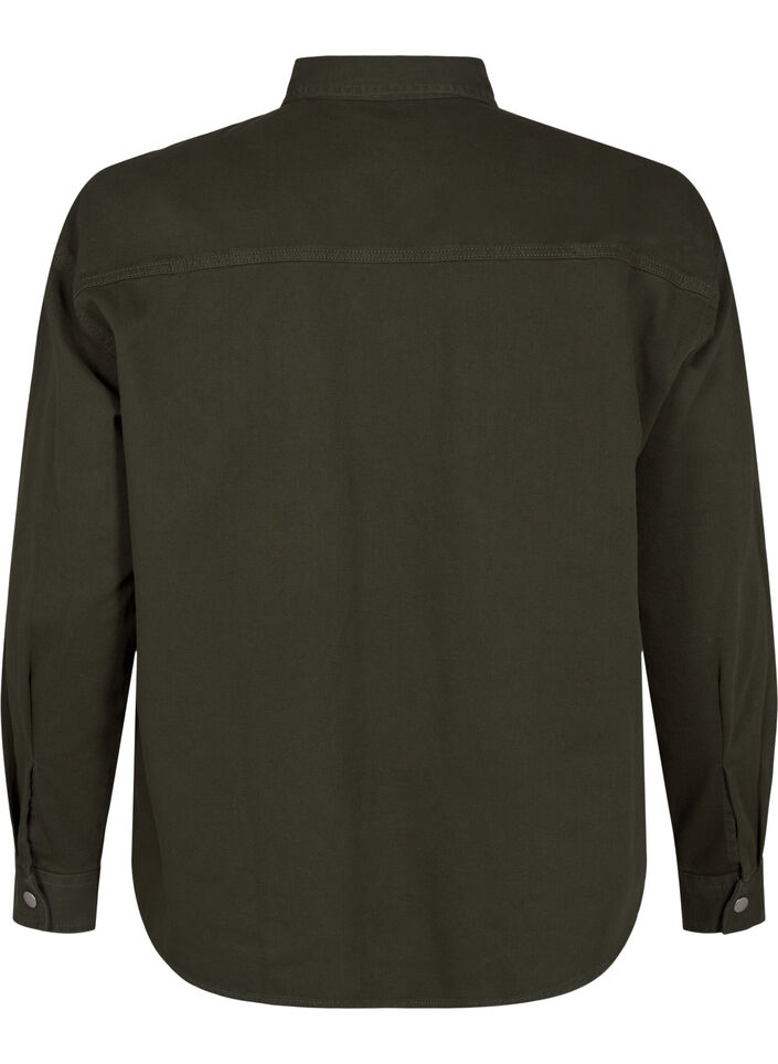 Solid-colored denim shirt with chest pockets, Forest Night, Packshot image number 1