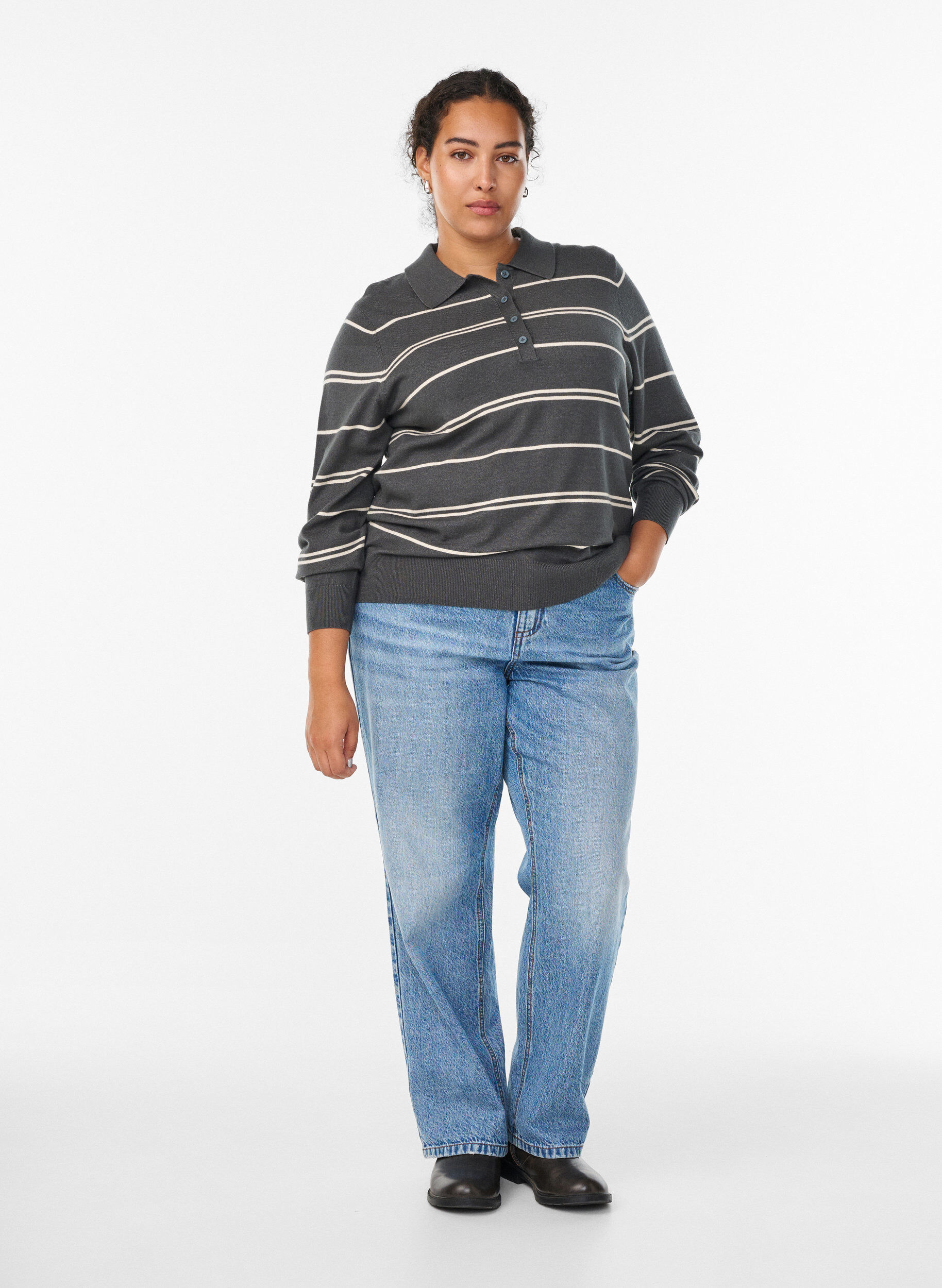 Zizzifashion Knit blouse with collar, Green, Model image number 1