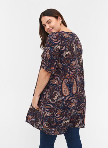 Short-sleeved viscose tunic with dots, Paisley AOP, Model image number 1