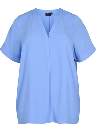 Short-sleeved blouse with v-neckline, Persian Jewel, Packshot image number 0