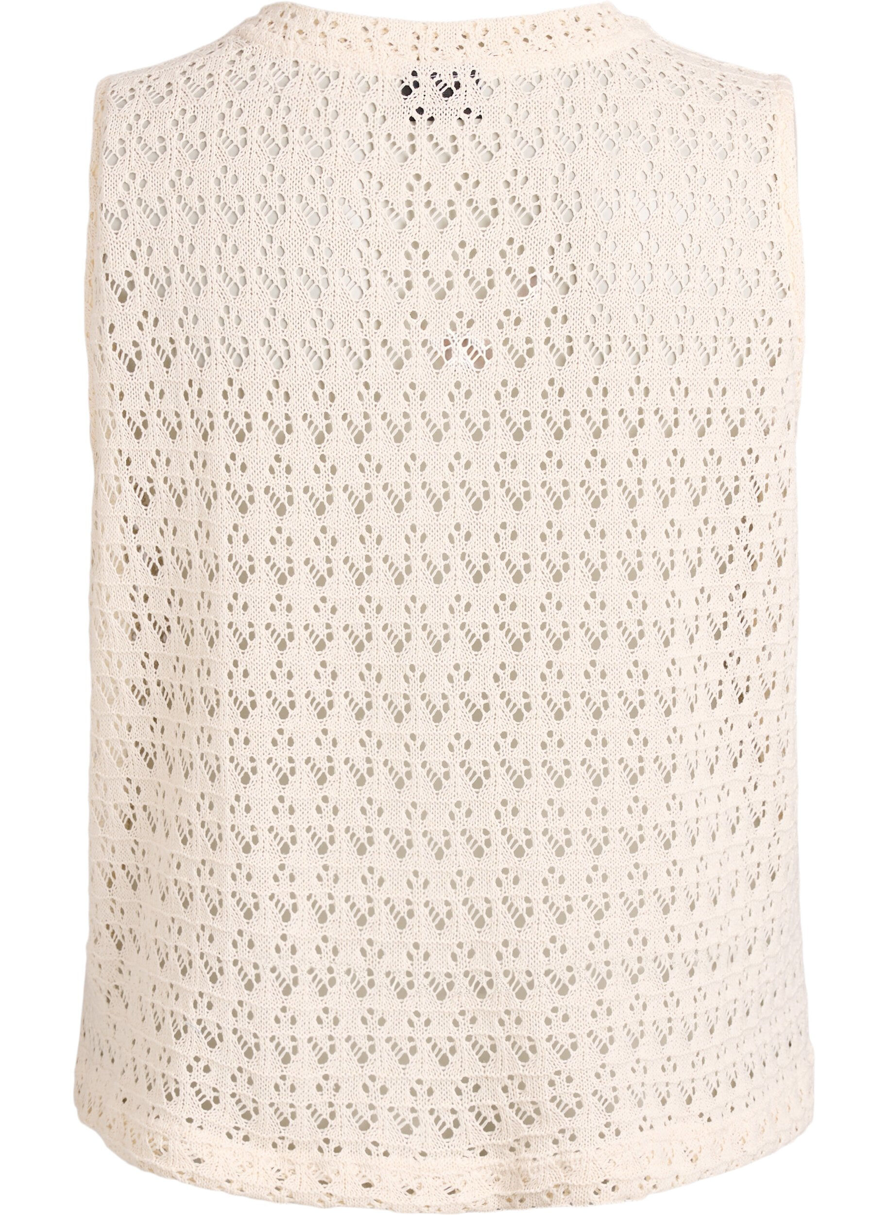 ZizzifashionSleeveless blouse with eyelet embroidery and V-neck, Beige, Packshot image number 1