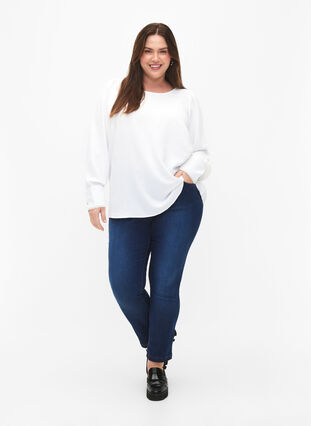 Long-sleeved blouse with texture, Bright White, Model image number 2