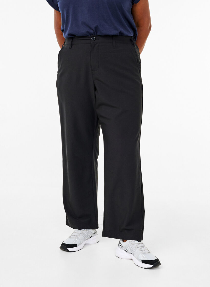 Straight fit trousers with high waist, Black, Model image number 2