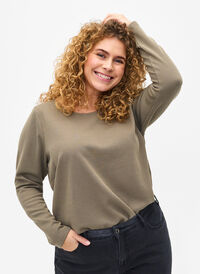 Textured A-line blouse, Greige, Model