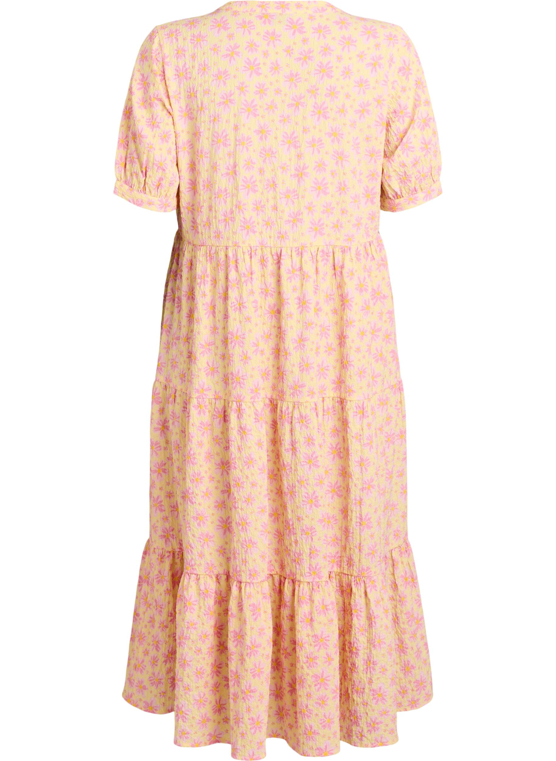 ZizzifashionAnkle-length dress with short sleeves and tiered ruffles, Yellow, Packshot image number 1