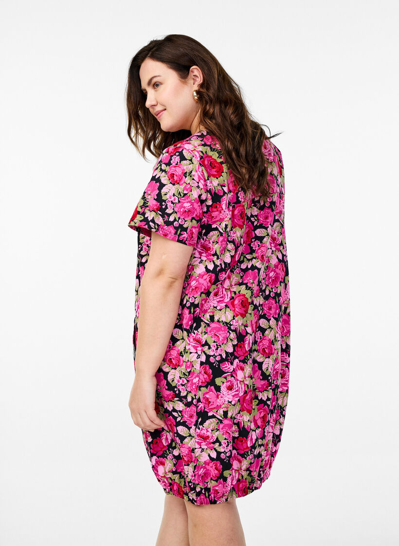 Short-sleeved cotton dress with print, Black, Model image number 2