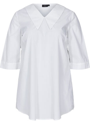 Cotton tunic with large collar, Bright White, Packshot image number 0
