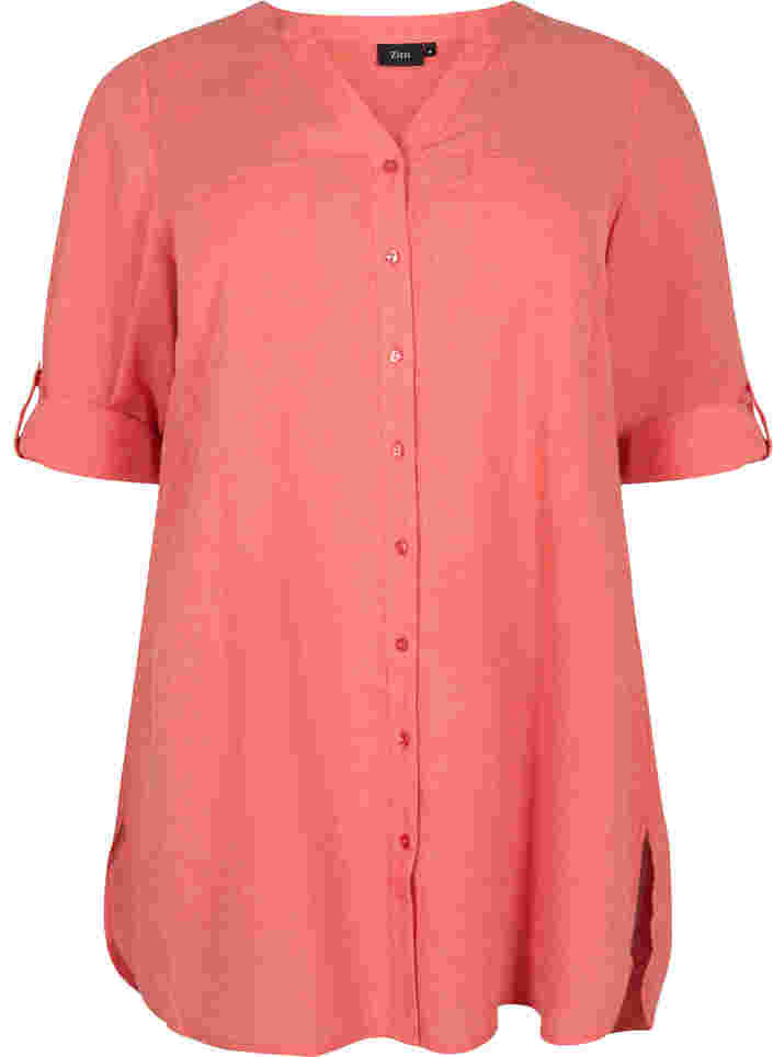 Long shirt with 3/4 sleeves and v-neckline, Hot Coral, Packshot image number 0
