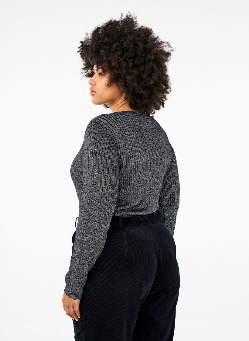 Close-fitting knitted blouse with glitter thread, Black, Model image number 2