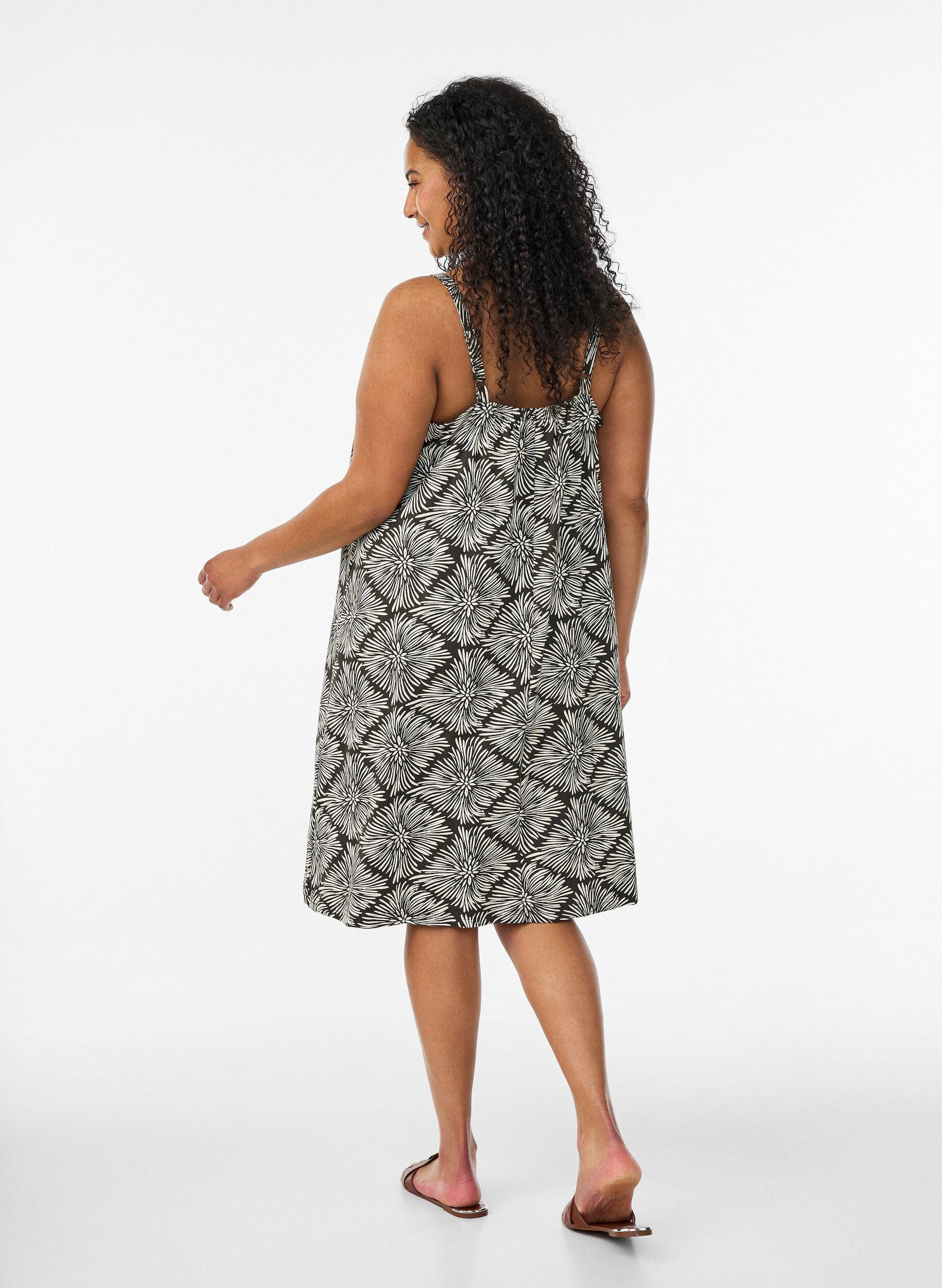 ZizzifashionKnee-length strap dress in organic cotton, Black, Model image number 2