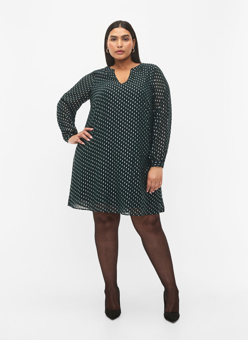 Long-sleeved dress with foil print, Scarab w. Silver, Model image number 2