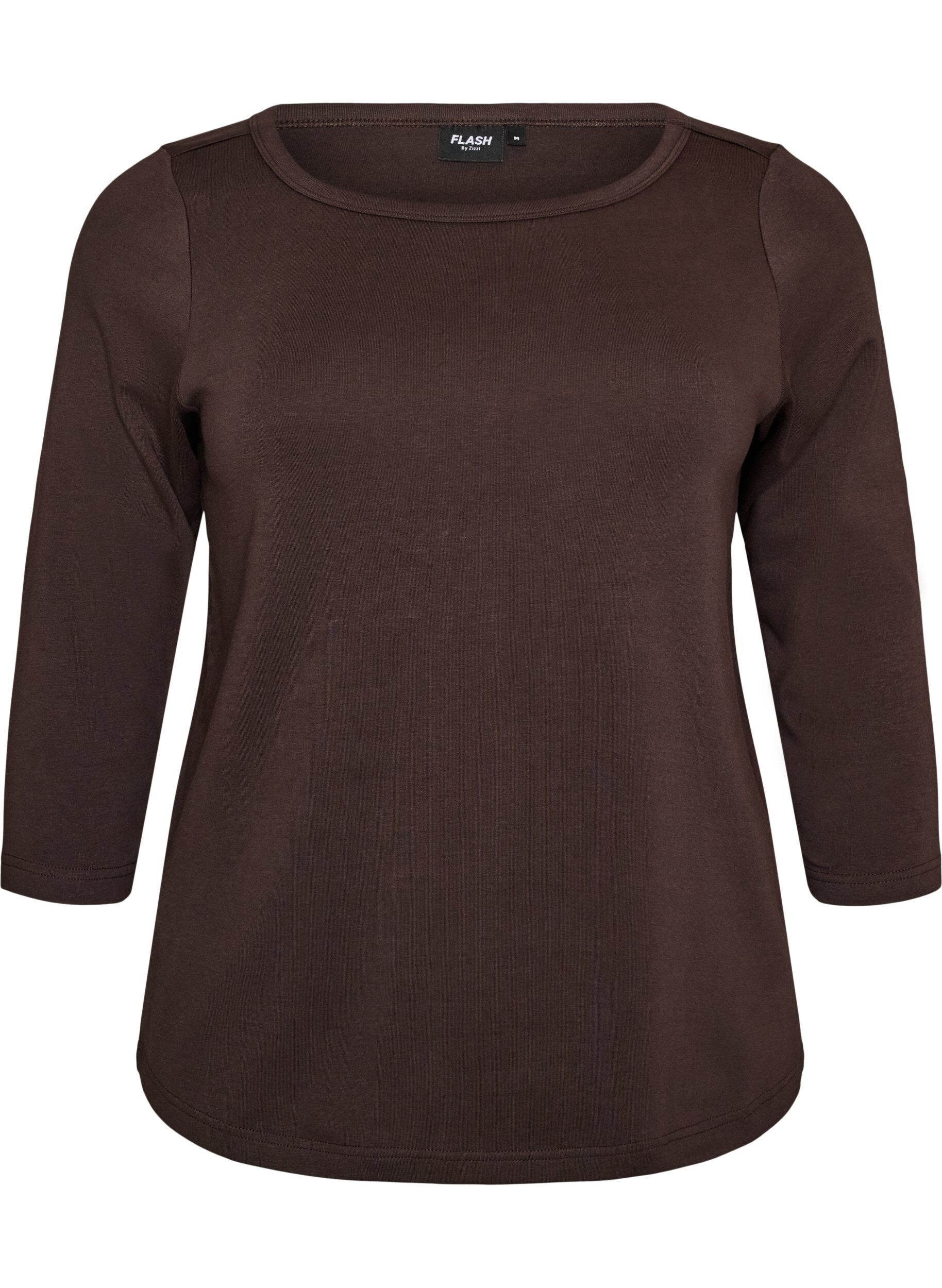 ZizzifashionBasic T-shirt with boat neckline and 3/4 sleeves, Brown, Packshot image number 0