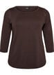 Basic T-shirt with boat neckline and 3/4 sleeves, Brown, Packshot image number 0