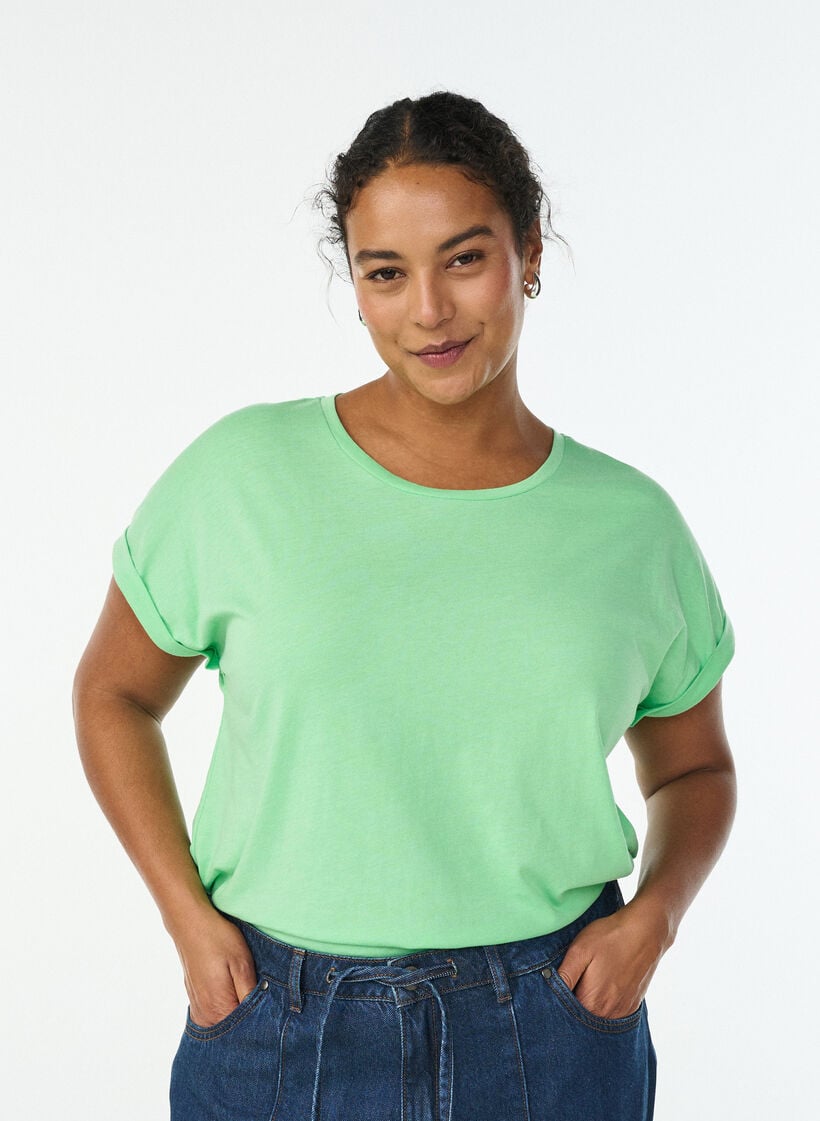 Short sleeve cotton blend T-shirt, Green, Model image number 0