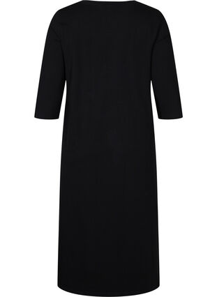 Cotton midi dress with slits, Black, Packshot image number 1