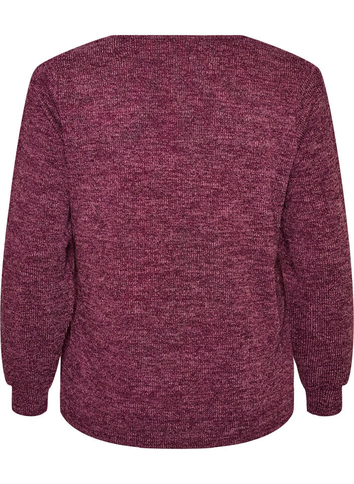 Jersey blouse with a V-neck and long sleeves, Dark Bordeaux, Packshot image number 1