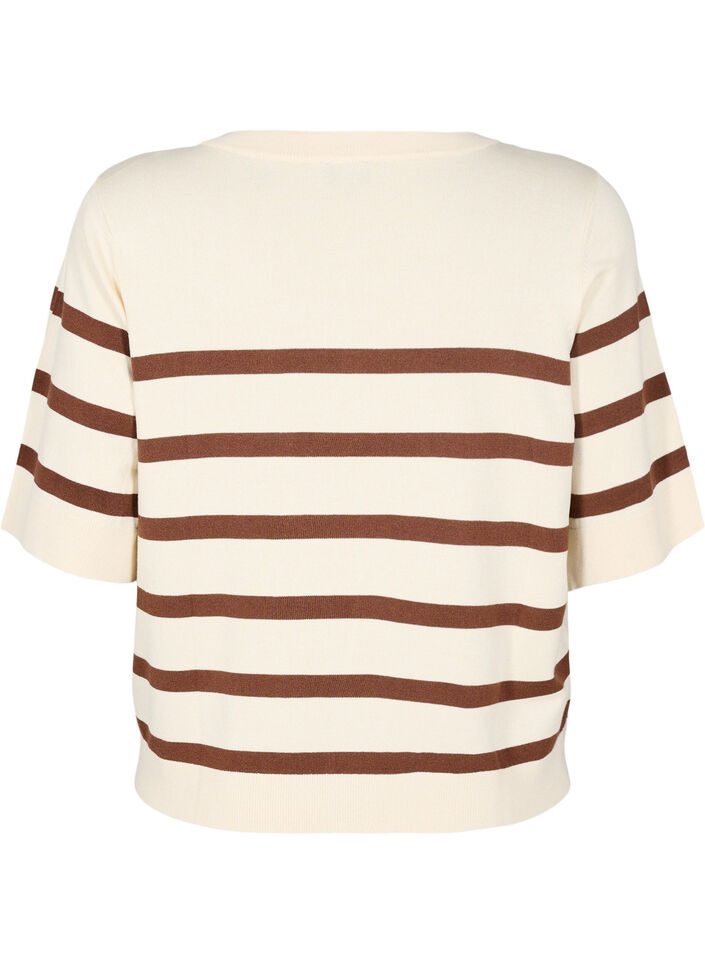 Striped knit top with short sleeves, Beige, Packshot image number 1