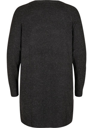 Long-sleeved, marled knitted dress with rounded neckline, Dark Grey Melange, Packshot image number 1