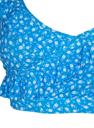 Floral bikini bra with frill details - Blue - Sz. 42-60 - Zizzifashion