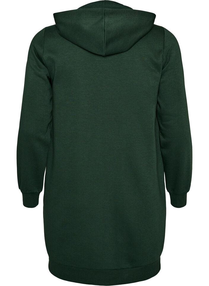 Long hoodie with zip and pockets, Green, Packshot image number 1