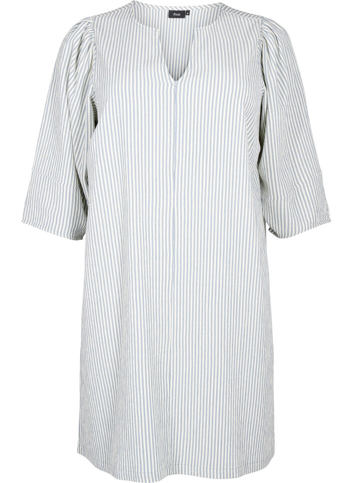 Striped dress with 3/4 sleeves, Blue Stripe, Packshot image number 0