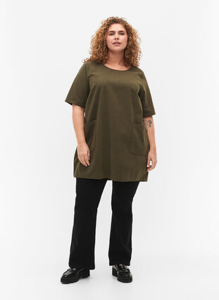 FLASH - Short sleeved tunic in cotton, Forest Night, Model image number 2