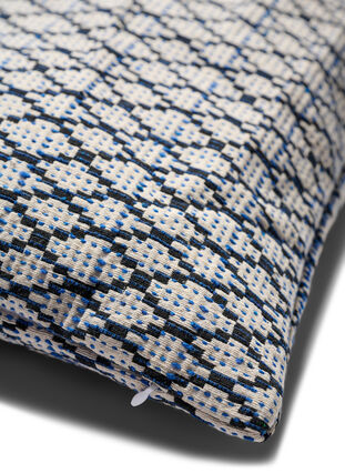 Jacquard patterned cushion cover, Black/Blue/White, Packshot image number 3