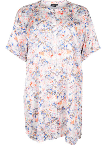 Printed shirt dress with button closure, B.White graphic AOP, Packshot image number 0